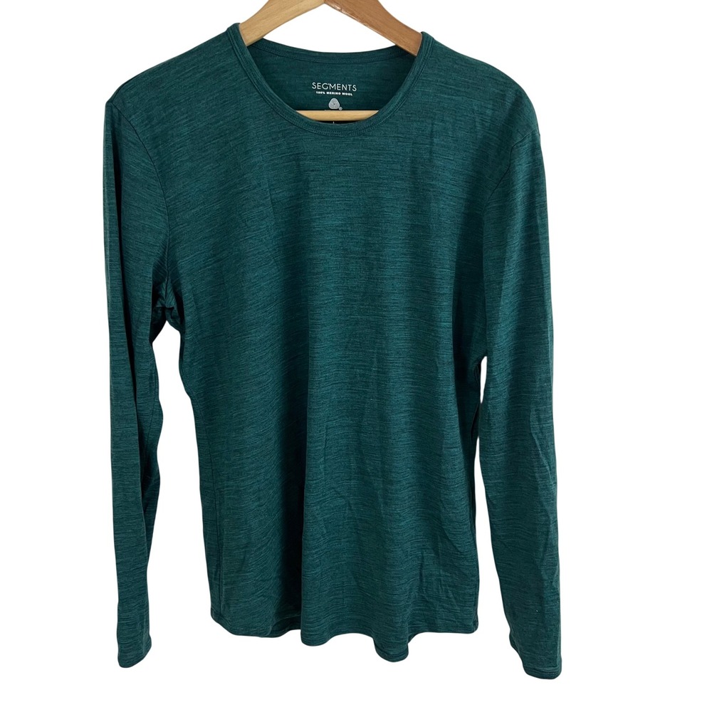 Segments Long Sleeve Top Women Large Green 100% Merino Wool Crew Neck